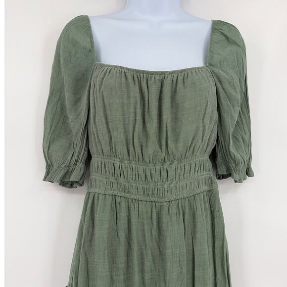 Trixxi Milkmaid Prairie Dress Sz L Sage Cottagecore Tiered Romantic Midi Boho - Picture 3 of 11